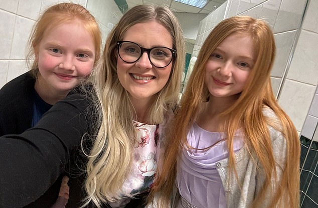 Jill Harrison (centre), 46, of Sunderland, told the Daily Mail her daughter Amber (left, with her sister Isla, 12, right), who she called an 'absolute peach', is only now getting the help she needs after a four-year battle