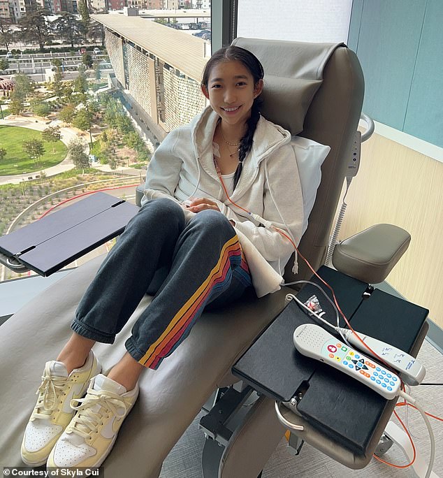 Cui has had four rounds of chemotherapy and is still undergoing treatment. She is pictured here in the hospital