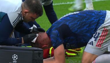 Viktor Gyokeres suffered a gash to the back of his head following a clash with Gabriel