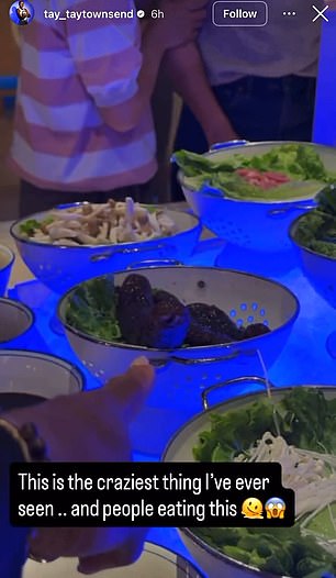 In one Instagram story, Townsend called the cuisine 'crazy'