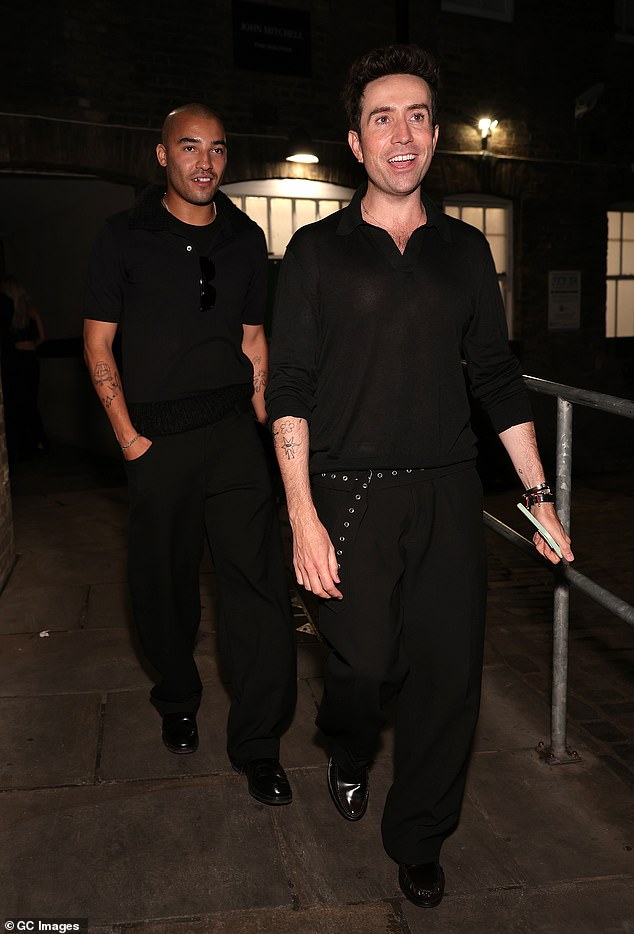 Nick Grimshaw (R) was joined by fiancé Meshach Henry (L)