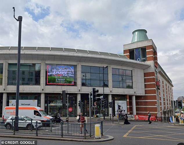 The capital's fire service had received reports of a leak at the food outlet on the ground floor of the indoor mall (pictured, file photo), which sits on the busy Finchley Road high street