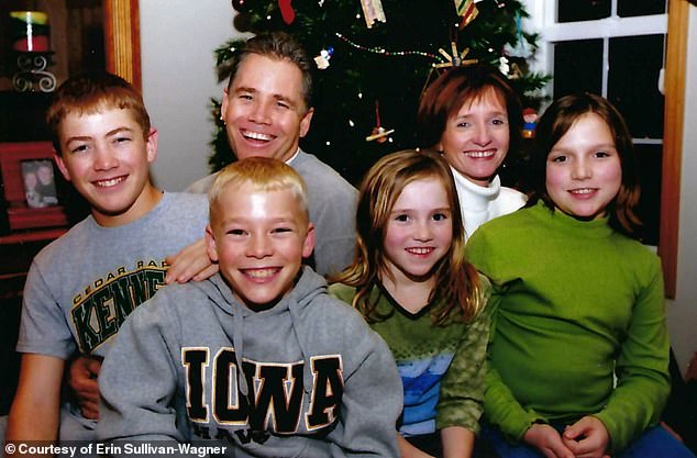 Sullivan-Wagner is pictured above with her husband, Steve, and their blended family in the early 2000s. She has two daughters and he has two sons