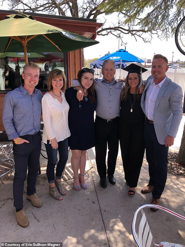 Sullivan-Wagner told the Daily Mail after her anal cancer diagnosis, her children (pictured above with her and Steve) would ask if they could use another word rather than 'anal.' She remember thinking they felt shame around her disease