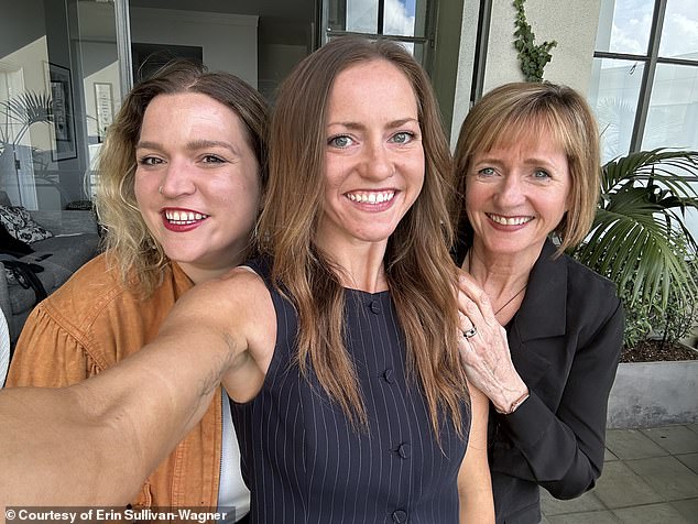 Erin Sullivan-Wagner, 66, (right) was diagnosed with anal cancer in 2008 when she was 48 years old. She is pictured with her two daughters