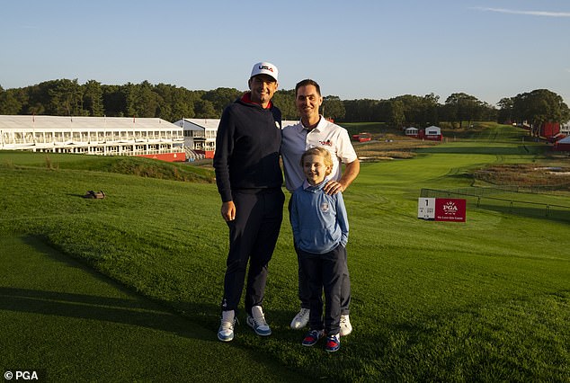 US Captain Keegan Bradley and New York firefighter, Chris Mascali, whose father Joe tragically lost his life in the 9/11 terrorist attacks, and Mascali's son Joey