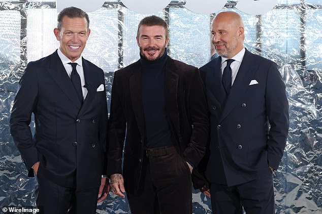 Daniel Grieder, David Beckham and Oliver Timm attend the Boss fashion show during the Milan Womenswear Spring/Summer 2026