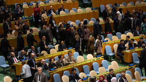 Dozens walk out during Benjamin Netanyahu's United Nations speech – video