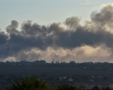 Smoke rises from the city during a Russian drone and missile strike, amid Russia’s attack on Ukraine, in Dnipro, Ukraine 20 September 2025.