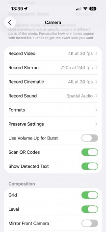 Camera settings in Settings Camera settings in Settings - Apple Iphone 17 Pro review - Apple iPhone 17 Pro review