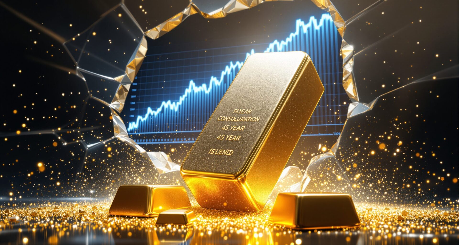 Golden bar breaking through with graph.