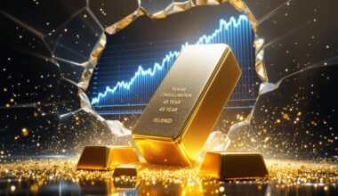 Golden bar breaking through with graph.