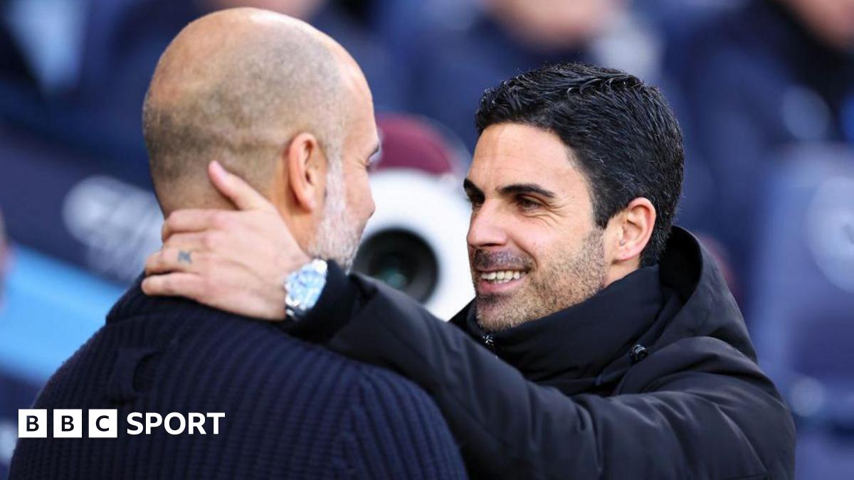 Pep Guardiola and Mikel Arteta embrace