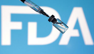 FILE PHOTO: Illustration shows U.S. flag, FDA logo, syringe and vial