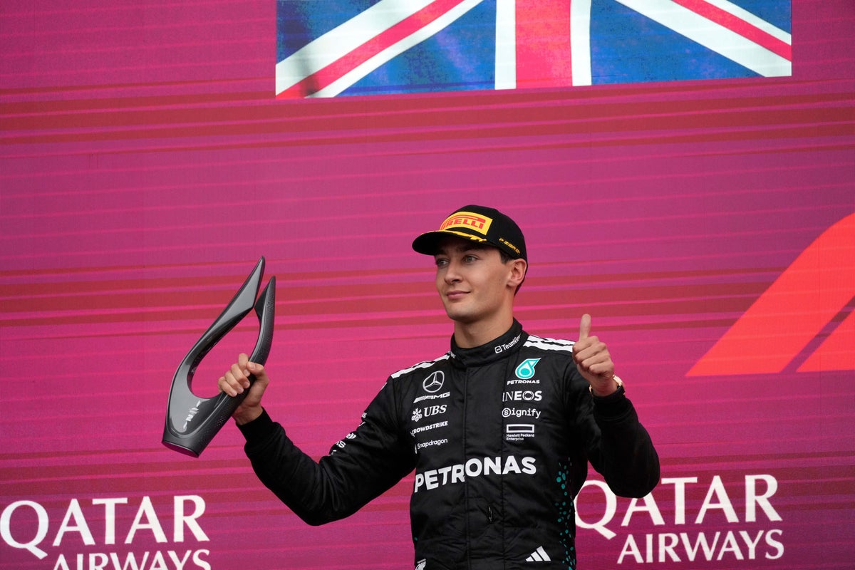 George Russell ‘glad to see chequered flag’ after battling illness in Baku