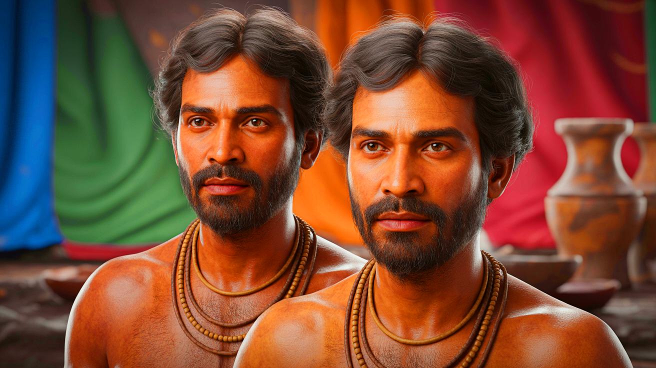 Illustration of digitally reconstructed faces of two ancient men from the Keeladi civilization in Southern India.