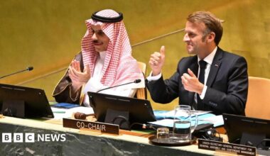 French President Emmanuel Macron addressed the High-level International Conference for Peaceful Settlement of the Question of Palestine and Implementation of the Two-State Solution at the UN headquarters in New York (22 September 2025)