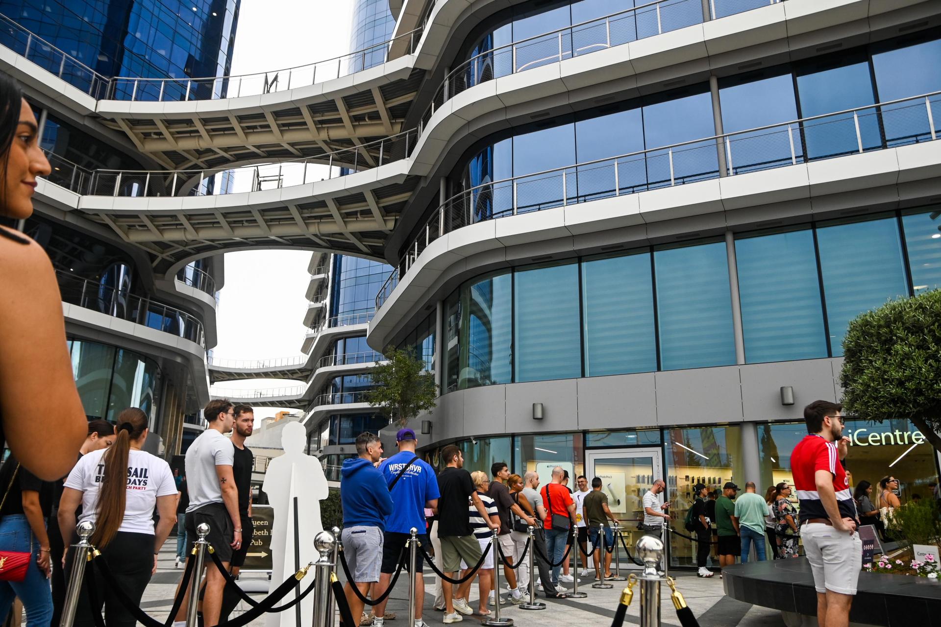 A long queue of people formed outside the iCentre in Mrieħel on Friday morning. Photo: Jonathan Borg.
