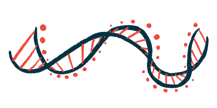 A close-up illustration of a DNA strand highlights its ribbon-like structure.