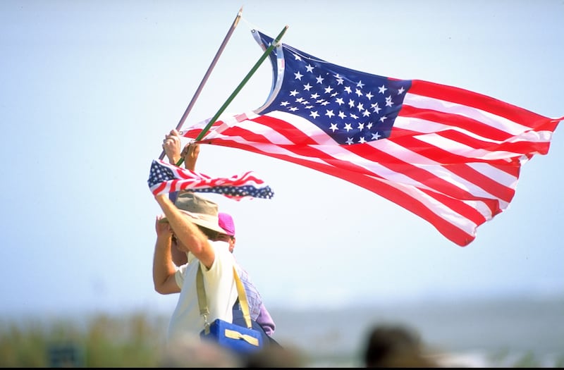 1991: American supporters fly their national flag during the Ryder Cup at Kiawah Island in South Carolina, USA. Photograph: David  Cannon/ Allsport