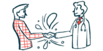 An illustration highlights a handshake between a doctor and a business person.