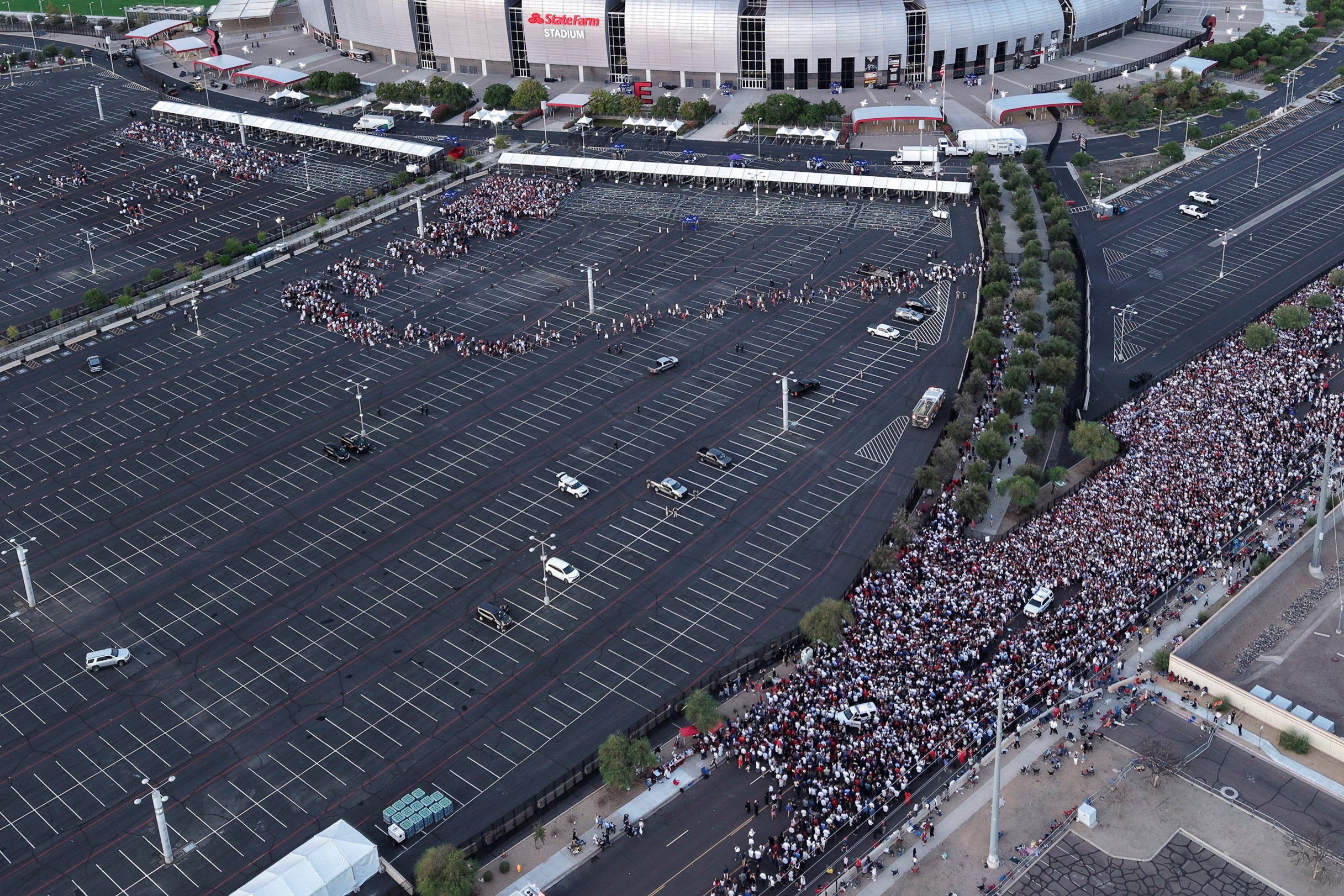 The line of people waiting to enter the stadium