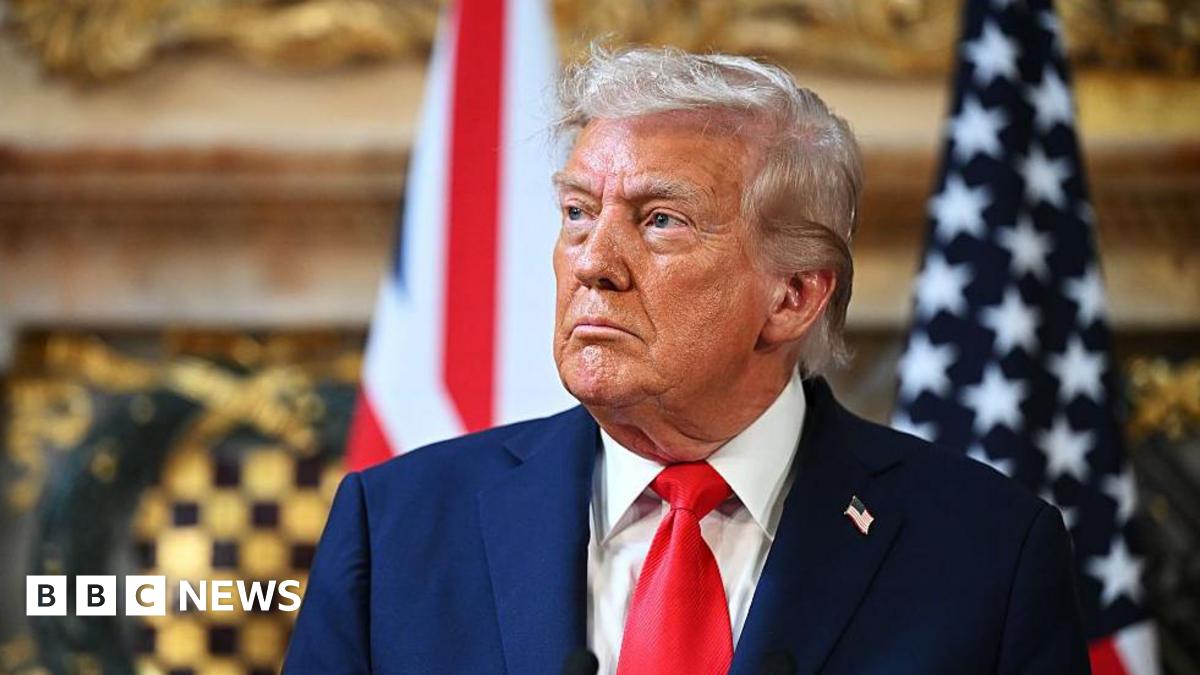 A close up image of US President Donald Trump as he attends a press conference with UK Prime Minister Keir Starmer (not pictured) at Chequers at the conclusion of a state visit on September 18, 2025 in Aylesbury, England.