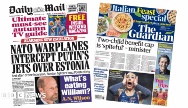 The headline on the front page of the Mail reads: “Nato warplanes intercept Putin's jets over Estonia”.