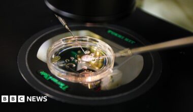 A largely black and white image showing a round object - it is dark in the middle with a thick band of white at the circumference. There is a bright white dot in the circle at the six o clock position.