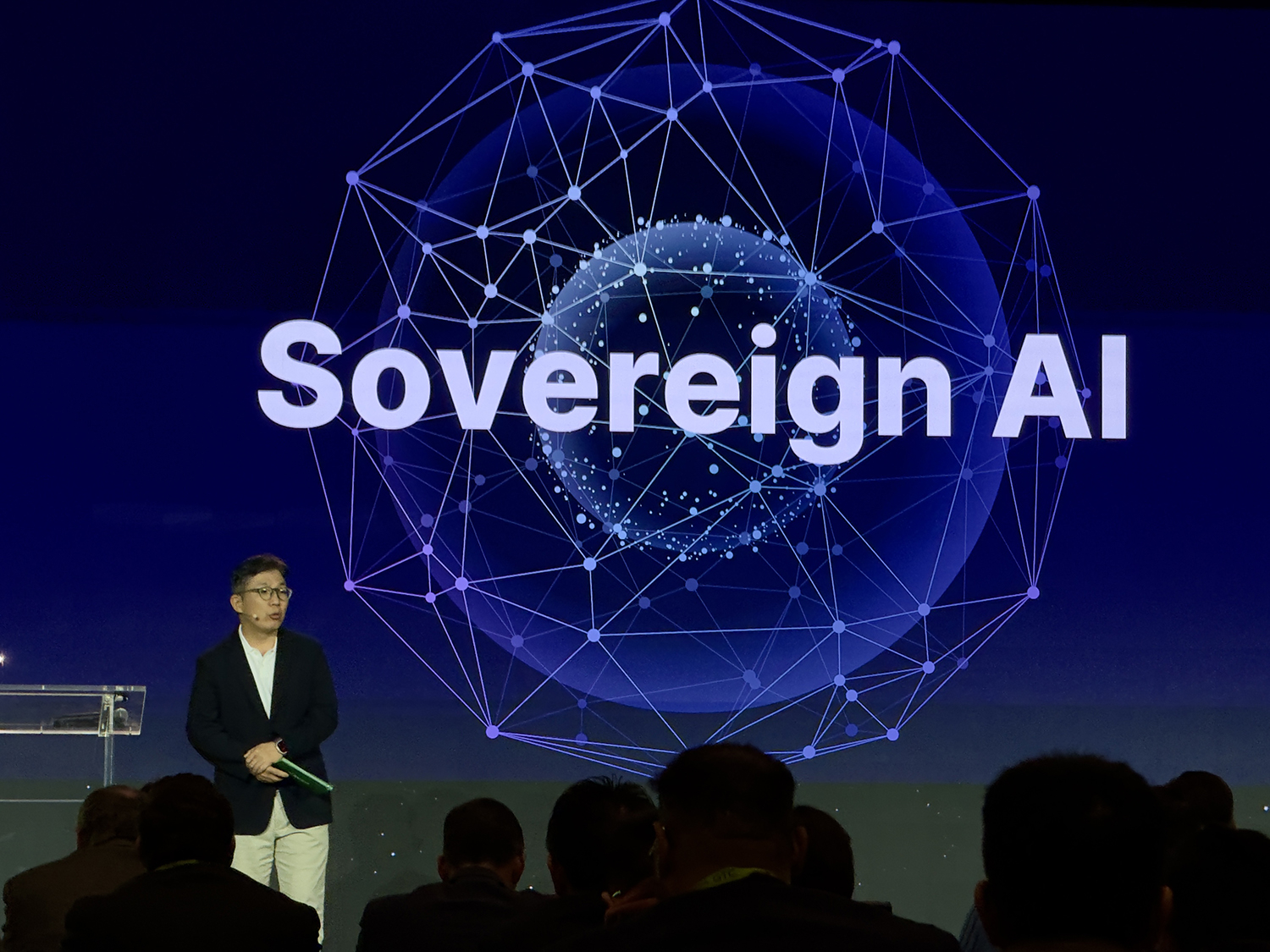 Naver Cloud CEO Kim Yu-won announces a partnership with Nvidia at Nvidia's GTC 2025 event held in San Jose, California. [NAVER CLOUD]