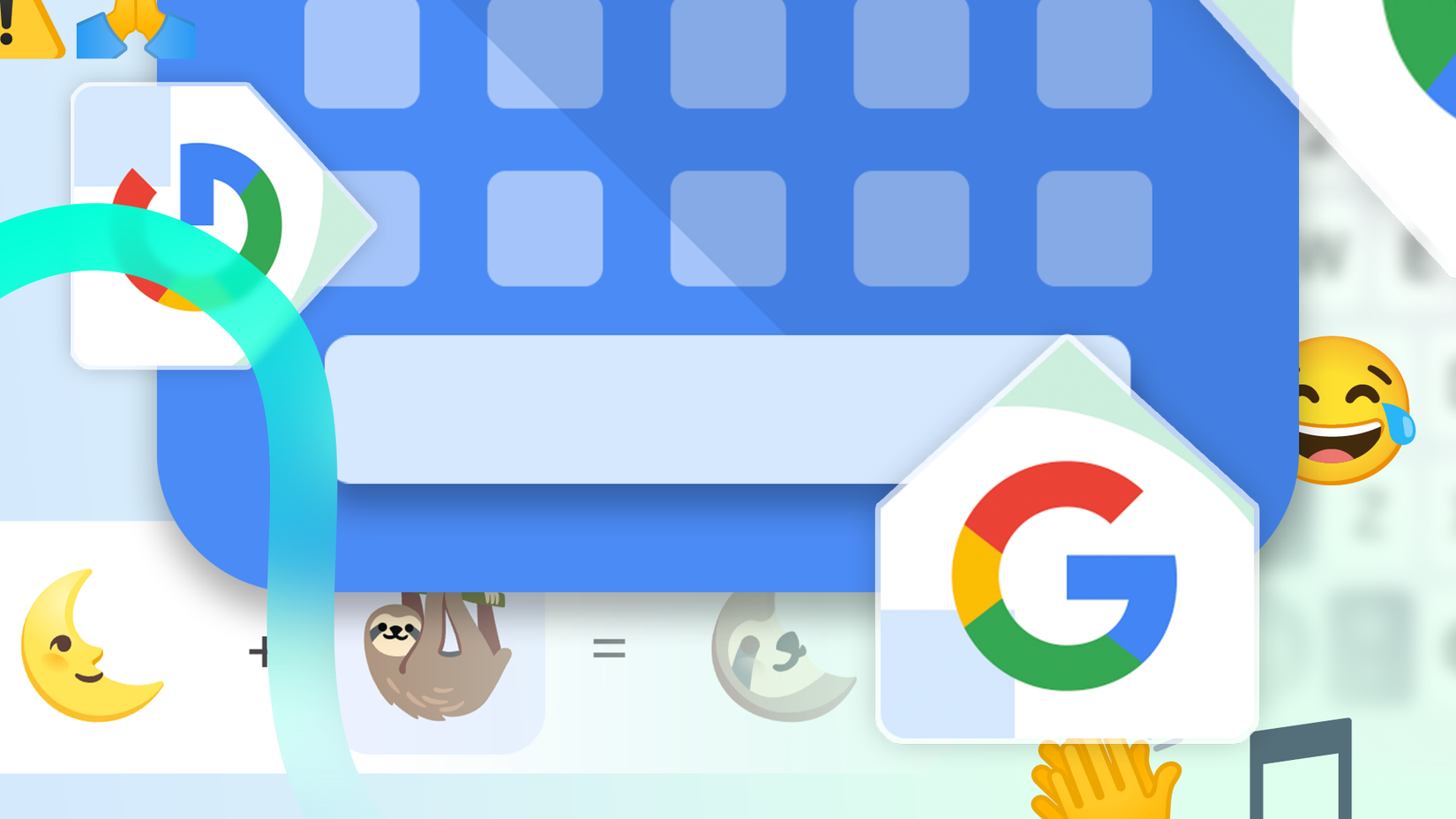 Google Gboard illustration with keyboard layout and floating emojis around.
