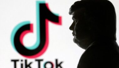 A 3D-printed miniature model of Donald Trump is shown next to the TikTok logo