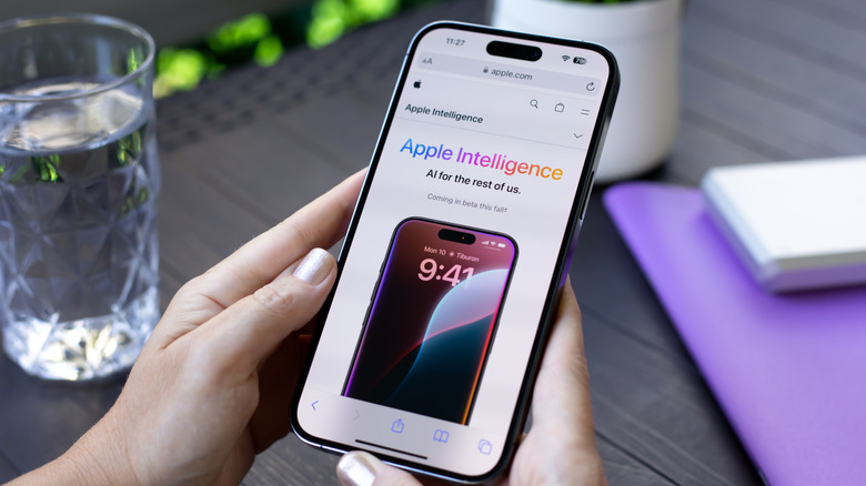 Iphone with Apple intelligence listing on a webpage in safari