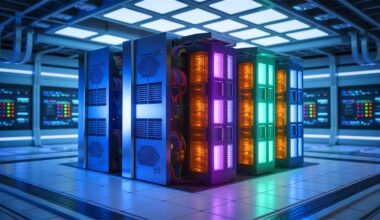 Illustration of Japan's planned supercomputer with unprecedented zetaflop power for advancing scientific research.