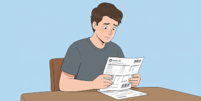 Man checking hist broadband bill at desk