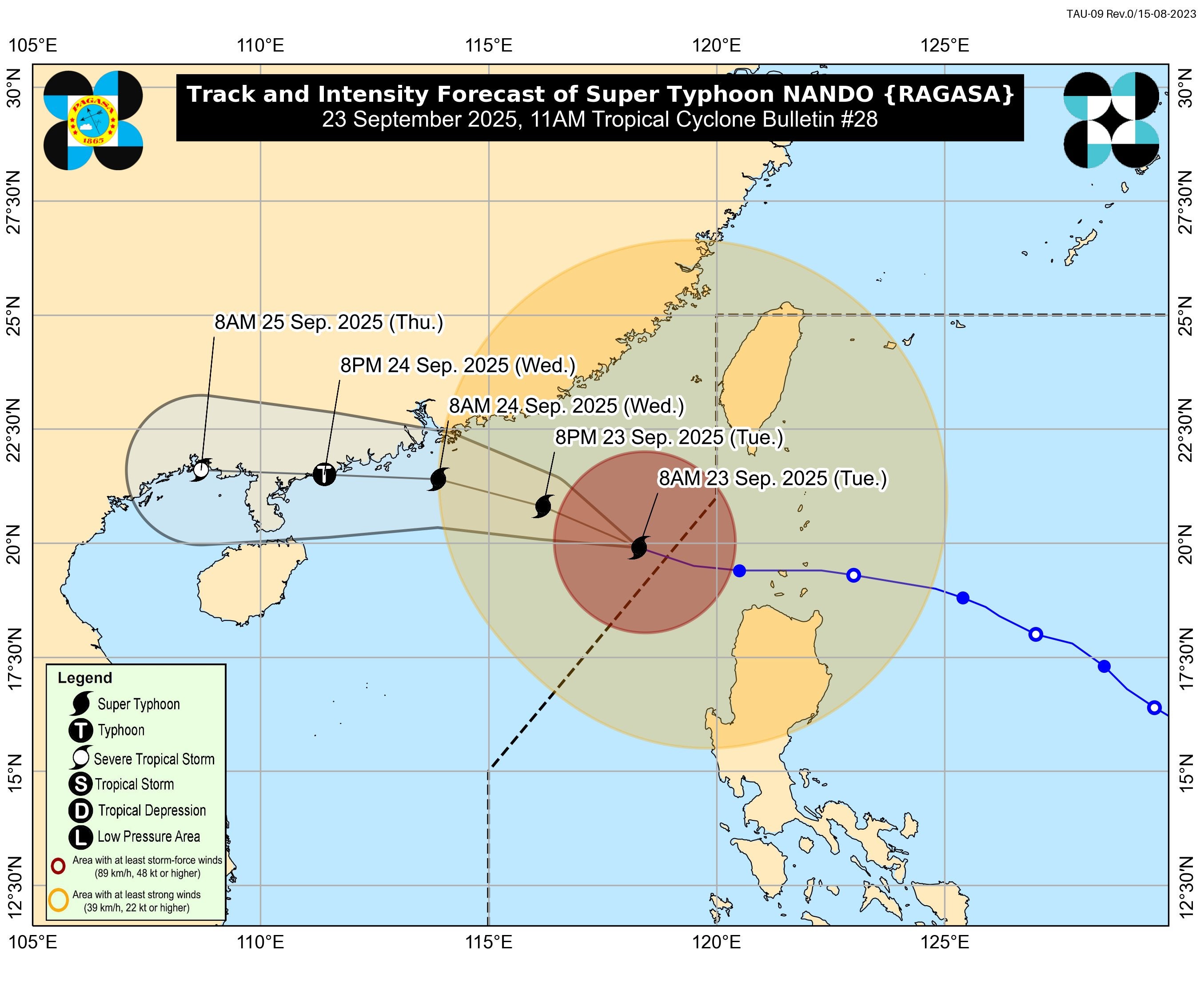 Map shows path and arrival time (in Philippine Standard Time) of super typhoon Ragasa