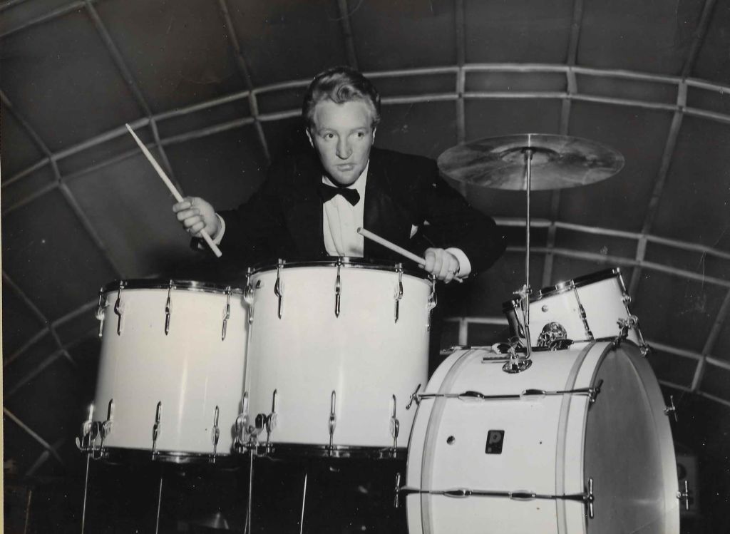 No Dancing in the Lift author Mandy Sayer's beloved father, jazz drummer Gerry Sayer, performing at the famed Trocadero ballroom, Sydney, in 1948.