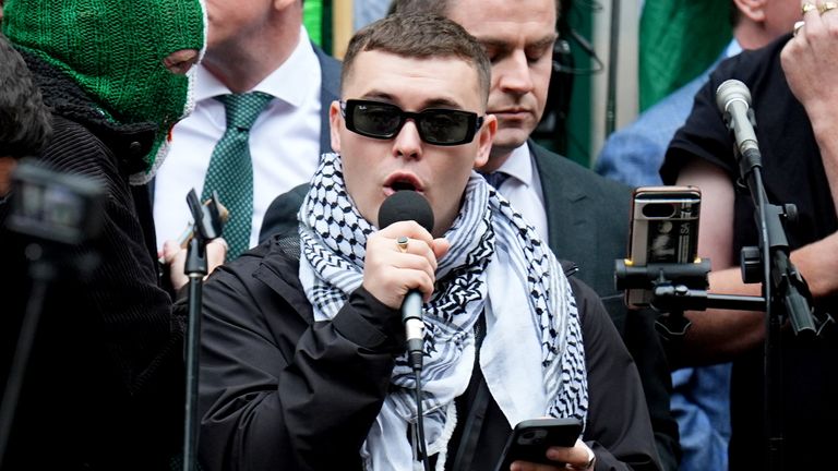 O hAnnaidh speaking outside court. Pic: PA