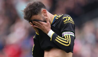 Bruno Fernandes reacts after his penalty is saved