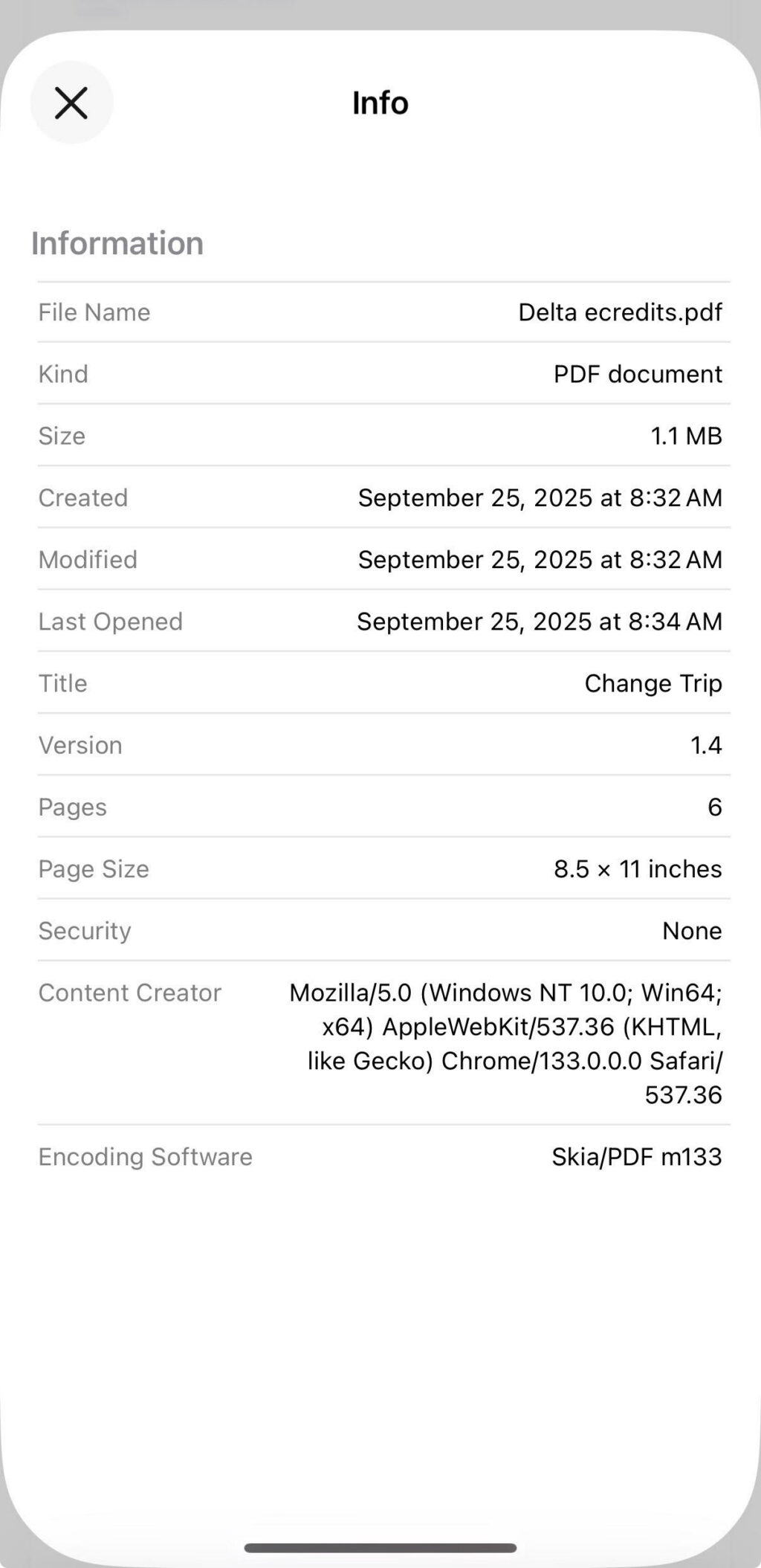 Preview's info on the document.