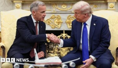 Trump says US and Canada have ‘natural conflict’ on trade as he meets Carney in White House - live updates