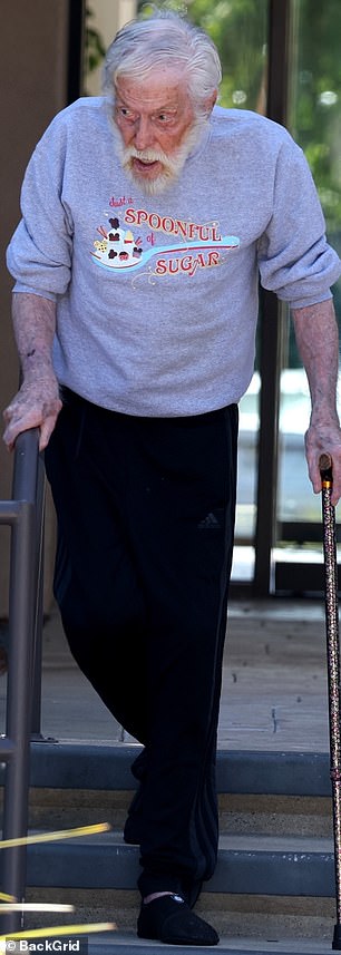 Now approaching his centenary, the song-and-dance man seemed frail and walked with a slight stoop while out with Arlene on Wednesday