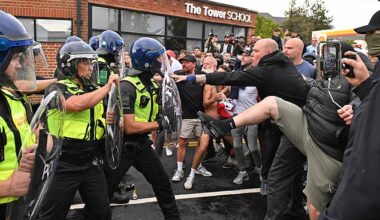 Essex Police estimated around 500 protesters turned up at the height of a protest about immigrants living at the Bell Hotel in Epping, Essex, on July 17