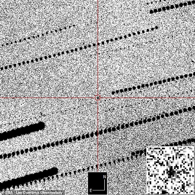 A huge asteroid passed within 300 miles of Earth, but astronomers only realised the close encounter had happened when telescopes picked up the asteroid hours later. Pictured: Image of the asteroid taken by the Las Cumbres Observatory