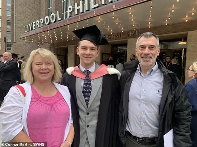 After five days of feeling unwell, Lucas's father, Brett, called him and heard his son 'mumbling and not making sense' (Pictured: Lucas with his mother and father)