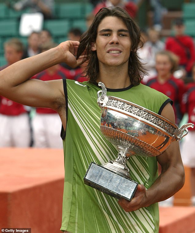 Nadal is pictured after winning the French Open in 2005. The 'King of Clay' went on to win a staggering 14 Grand Slams at Roland Garros