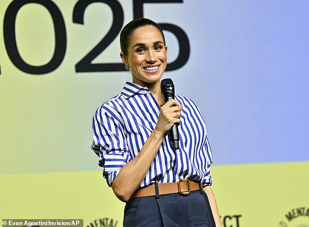 Meghan Markle, The Duchess of Sussex, speaks at Project Healthy Minds' World Mental Health Day Festival at Spring Studios on Friday, Oct. 10, 2025, in New York