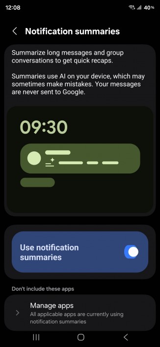 AI notification summaries in One UI 8.5
