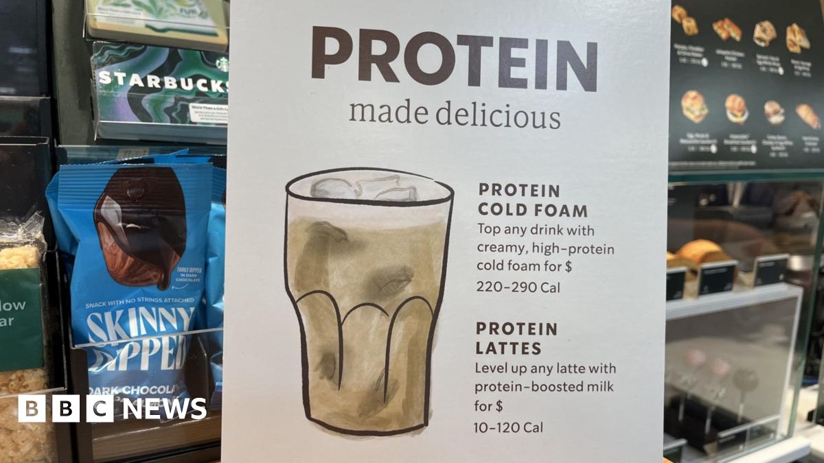 A supermarket shelf with high-protein products, including drinks and yoghurts.