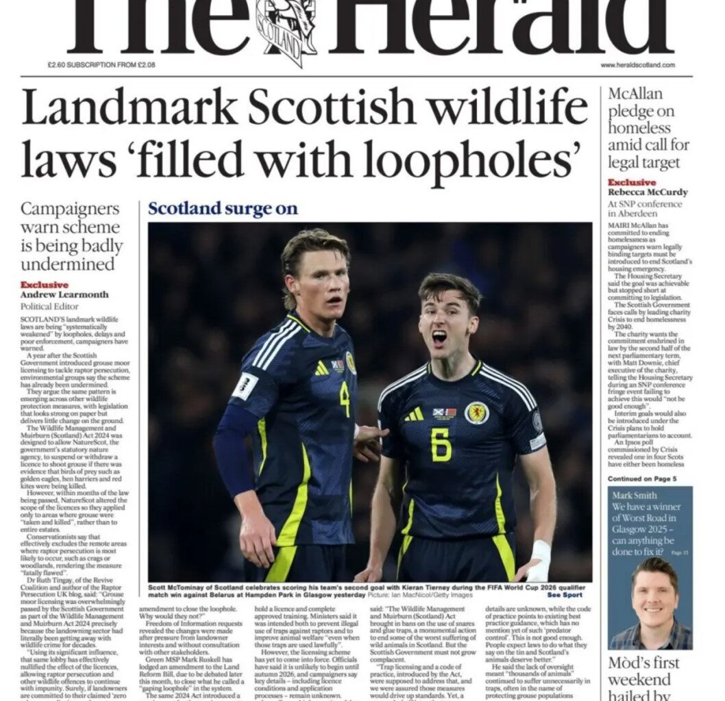 Ongoing problems with grouse moor licensing, trap licensing & hunt licensing is ‘enabling’ rather than deterring wildlife crime in Scotland